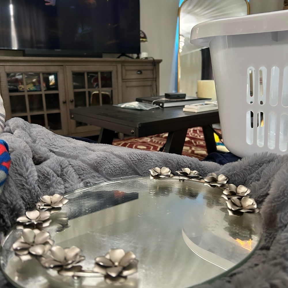 Silver Floral Mirror Tray